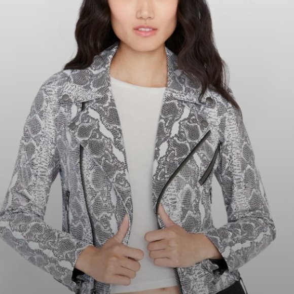 Alice Olivia Cody Cropped Leather Python Jacket - Picture 1 of 4